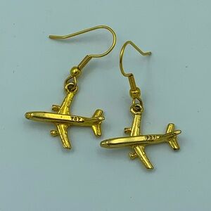 Vintage 24kt Gold Plated Airplane Earrings